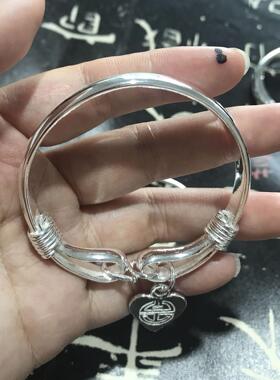 正品银手999纯银手炼女性，手工定制固体工平面风银格，雪花银手