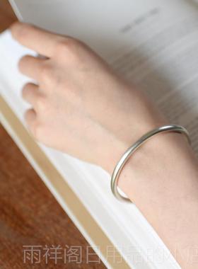 正品999刻足字银纯手工口实心复古文艺开圆手镯定制