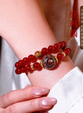 天然真品巴西红玛瑙手串女款红色水晶手链怀柔念珠修行修心礼物