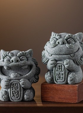 国潮风小狮子可爱招财进宝茶宠摆件创意风狮爷鱼缸造景盆栽装饰品