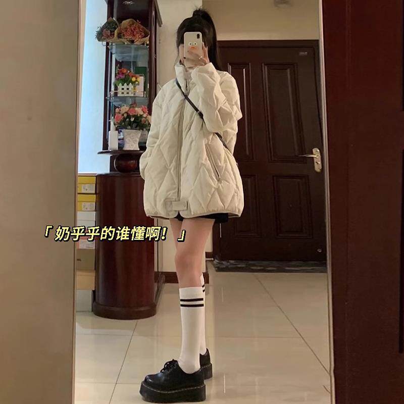 New down jacket for women, winter baseball rhombus quilted jacket for small people, thickened autumn and winter cotton coat