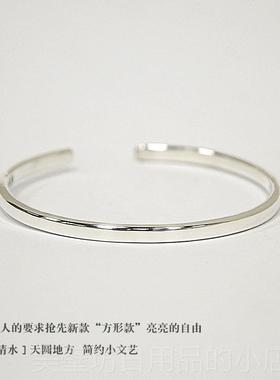 高档熊刻老三银匠99纯银手镯女9情侣款手环简实心约开口男镯子字