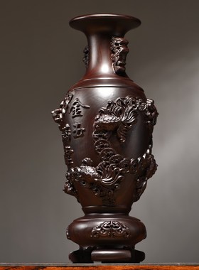 黑檀木雕金玉满堂花瓶摆件家居电视柜插花装饰新居乔迁送礼工艺品