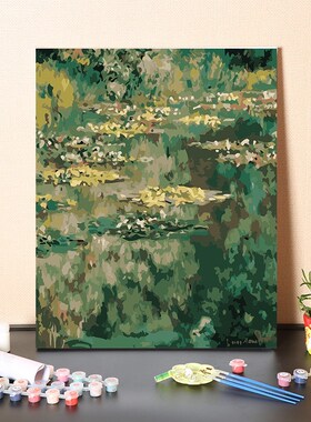 数字油画diy填充手工填色世界名画莫奈睡莲减压涂色丙烯油彩画画