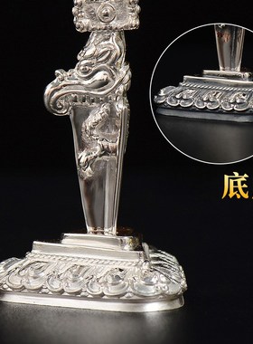 银金刚橛家用现代用品摆件手工做旧五股普巴金刚杵带底座