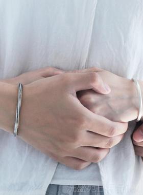 正品纯银手镯子男女99莫乌斯比古法白银手环情侣开口节刻字情人9