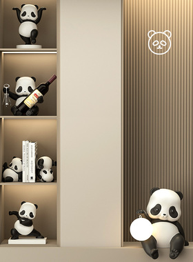 熊猫吊脚摆件创意客厅背景墙电视柜旁落地摆设卧室床头柜灯装饰品