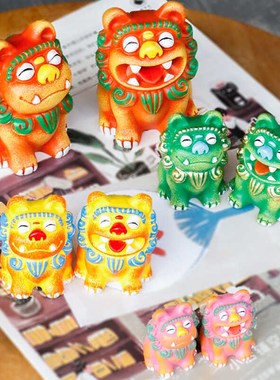 狮三百狮圆圆 小狮子公仔桌面装饰摆件创意可爱礼品匠人手工描绘