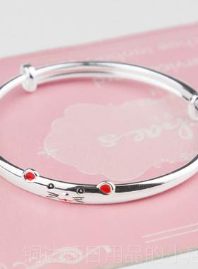 高档足99生9卡通可爱小老鼠手镯肖鼠命年儿本童宝宝纯银银镯子新