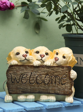 花园装饰 庭院布置 树脂小狗摆件仿真金毛创意欢迎牌小动物装饰品