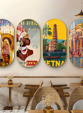 东南亚风情餐馆装饰画泰式餐厅背景墙挂画泰国菜饭店民宿墙面壁画