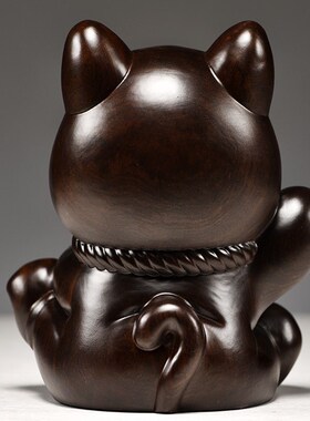 乌木雕刻的幸运猫饰品实木猫家客厅商店收银员幸运猫礼品工艺品