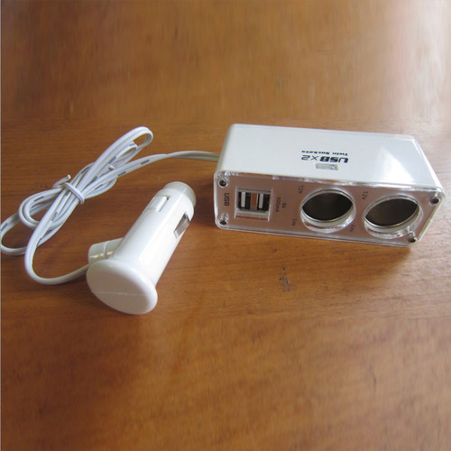 索腾 1分2点烟器带双USB接口车载充电器 1拖2带延长线转换器插座 - 图0