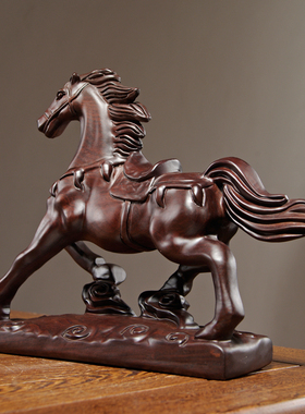 黑檀木雕生肖马摆件实木马到成功家居客厅办公桌面装饰红木工艺品