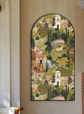 斋浦尔法式玄关装饰画中古风拱形走廊过道挂画客厅入户门复古壁画