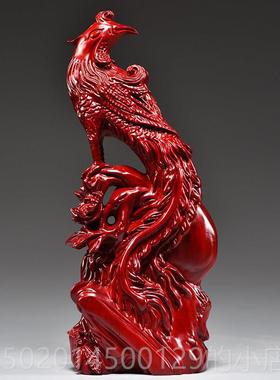 高档红色实木质雕刻吉祥朱雀摆婚红木家迁居客厅装饰工艺品新件乔