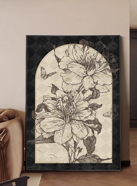 欧式客厅落地画中古风免打孔壁画法式装饰画桌面斗柜摆画复古挂画