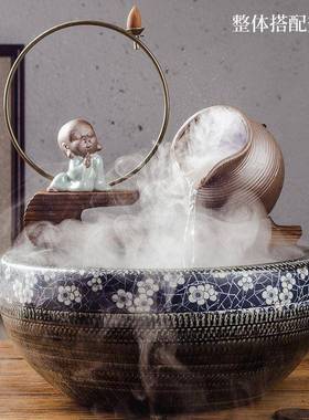 喷泉配件鱼缸循环小号流水自制出水口摆件陶瓷装饰器假山中式陶罐