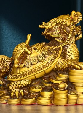 铜龙龟摆件黄铜八卦金钱铜龙头龟纯黄铜子母龙龟家用办公室装饰品