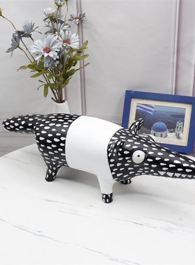 现代简约黑白蓝粉狐狸动物摆件样板房售楼处书房客厅酒店软装饰品