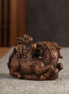 紫铜吐书麒麟送子摆件一对镇纸家居客厅玄关酒柜办公室摆件礼品