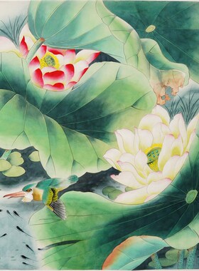 无款工笔画纯手绘荷花花鸟牡丹国画手工没题款装饰画不落款不题字