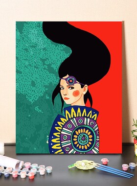 数字油画diy填充手工填色个性现代酷女孩人物画画丙烯装饰油彩画