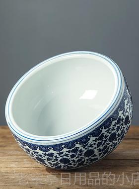 正品德镇陶瓷青花瓷聚宝盆家饰瓷缸瓷盆睡莲盆水培鱼缸花碗景居装
