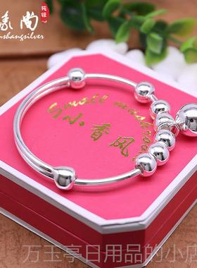 高档银手镯光面99纯镯银女款日韩版足银约时尚铃子铛手简镯送女友