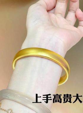 古法传承轮胎手镯女越南沙金彷真黄金实心正品心经泥鳅背大金镯子