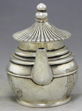 古玩家居摆件收藏复古做旧铜器工艺品白铜杂项童子茶壶水壶