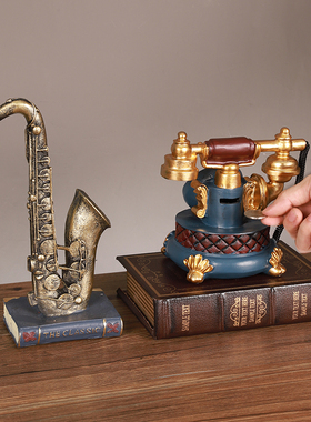 创意家居客厅电话机摆件欧式复古书柜酒柜玄关摆设咖啡店铺装饰品