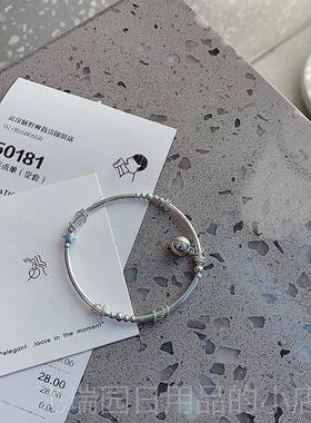 正品一铛十七手作 原创设运计 冷淡风幸镯六芒星铃弹力绳手纯银手