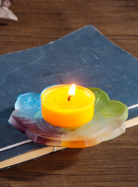 荷叶碟古法真琉璃多功能供果碟贡碟香碟香盘供盘香座八吉祥小底座