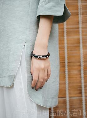 正品西原檀香镶手炼女苏子纯银梅花镶嵌天然乌木嵌手炼珠宝礼银品