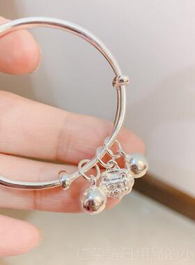 正品999纯足铃银福字纯平安锁铛长命锁手镯银长银命富贵宝宝周岁