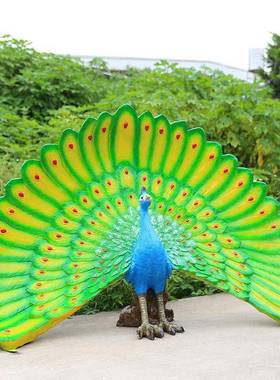 林开屏孔雀摆件仿真动KQ1038物玻璃钢塑LED园发光花庭院户雕外园