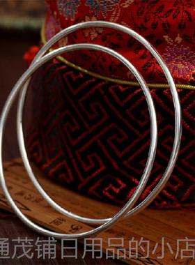 正品9999足五环99镯99万纯银手女细光面银实心多环闭口圈镯子包邮