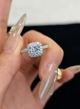 正品胖东来同款小方糖钻戒一克拉莫桑钻925银戒指代买含小票证书