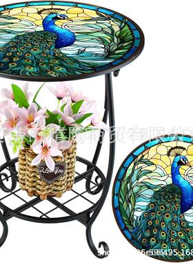 新款式创意小鸟蝴蝶欧圆形马赛花铁艺桌子室外阳25412台园置物克