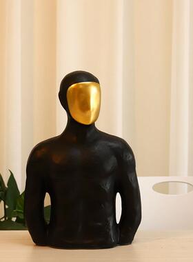 简现约代酒店雕塑模型轻黑白人物办公室书柜装饰艺品奢术酒柜w900