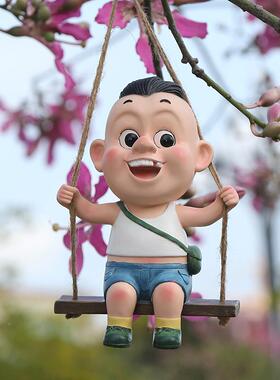 花园装饰户物外庭院卡通动树秋熊树脂摆千件阳台上PRY田园风挂件