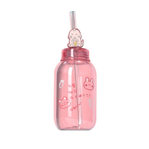 富全韩版卡通可爱防摔塑料杯一杯双盖创意吸管杯男女学生便携水杯 - 图3