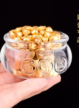 琉璃黄水晶聚宝盆摆件迷你金元宝招生财客厅家居装饰乔迁开业礼品