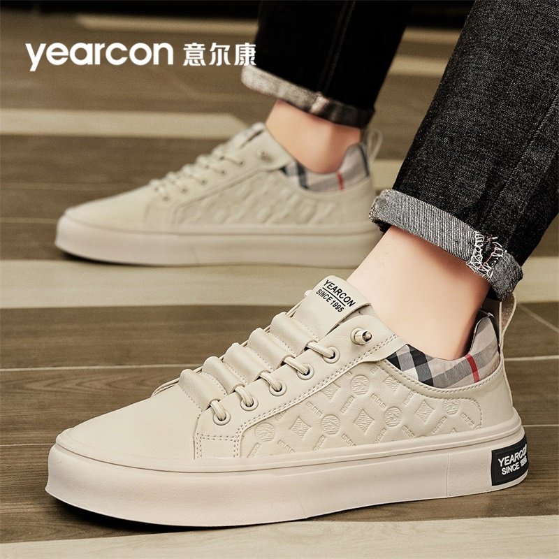 意尔康男鞋2025新款冬季男士休闲鞋皮面一脚蹬运动平板鞋男款白鞋,淘宝优惠券,粉丝福利购,淘宝优惠卷