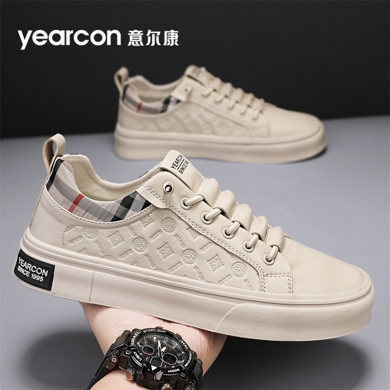意尔康男鞋2025新款冬季男士休闲鞋皮面一脚蹬运动平板鞋男款白鞋,淘宝优惠券,粉丝福利购,淘宝优惠卷