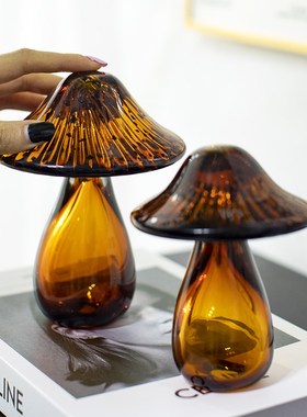柏梵简约现代琉璃艺术蘑菇摆件高档创意酒柜书柜客厅桌面装饰品