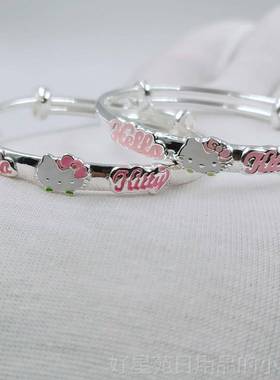 高档粉999婴儿纯银手炼女学生小猫色公主银固手炼体红婴儿满月礼