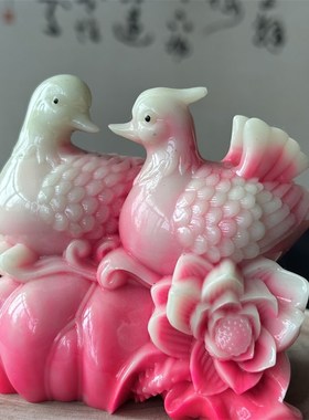 夜光石鸳鸯摆件鸳鸯戏水夫妻和睦家居卧室桌面鱼缸装饰工艺品