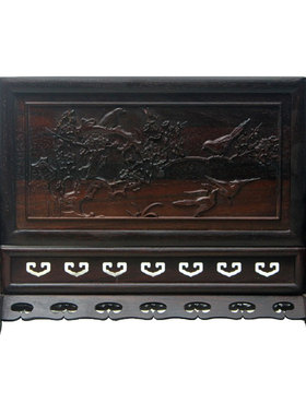 红木家居装饰木质浮雕屏风红酸枝小屏风插屏横款台屏仿古木雕摆件